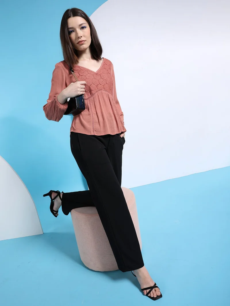 Freehand Women Fit and Flared Casual Solid Empire Waist Top