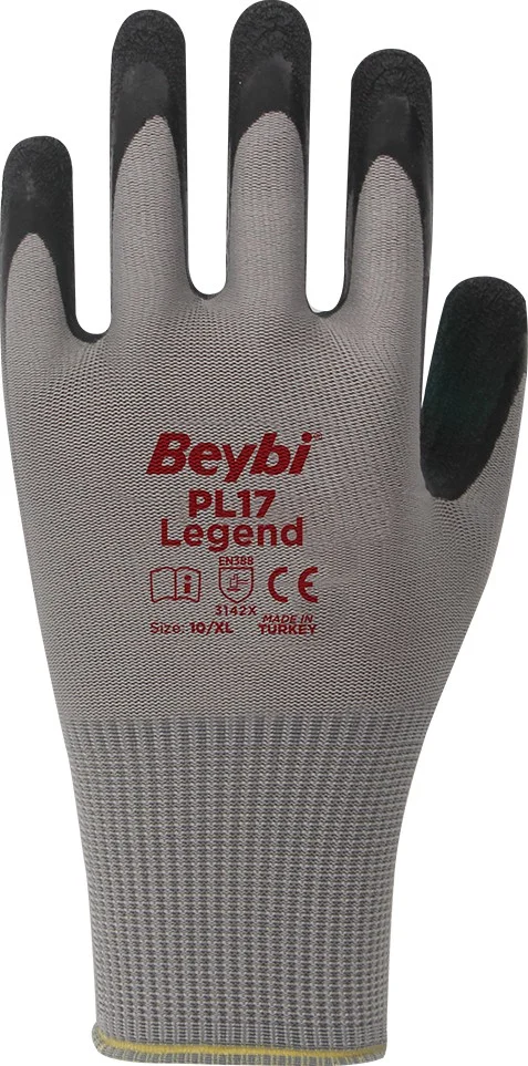 Beybi PL17 Legend Polyester Knitted Latex Gloves 12 Pairs Black