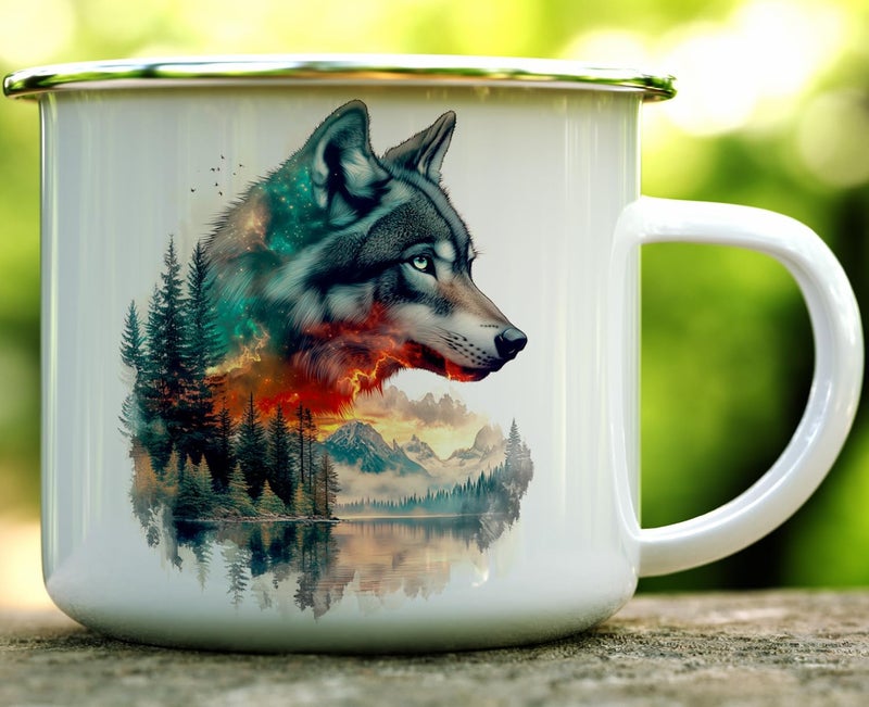 Loftipop Nature Wolf Enamel Camp Mug Wild Life Animal Campfire Camping Cup Outdoor Lover Gifts 16oz - Image 2