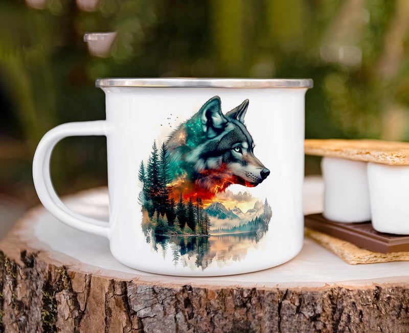Loftipop Nature Wolf Enamel Camp Mug Wild Life Animal Campfire Camping Cup Outdoor Lover Gifts 16oz - Image 4
