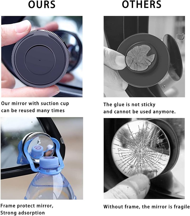 2 Pcs Blind Spot Car Mirror - 2 Inch Reusable Round HD Glass Convex 360° Wide Angle Side Rear View Mirror with Sucker for Cars, SUVs, and Trucks (Silver) - Image 4