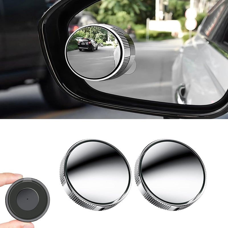 2 Pcs Blind Spot Car Mirror - 2 Inch Reusable Round HD Glass Convex 360° Wide Angle Side Rear View Mirror with Sucker for Cars, SUVs, and Trucks (Silver) - Image 1