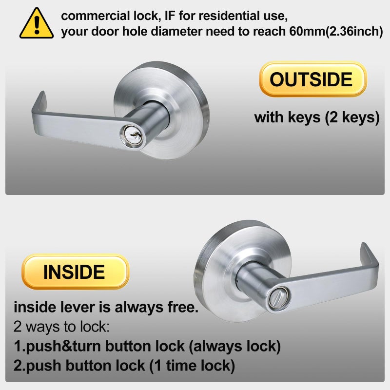HISAFE Keyed Entry Grade 2 Commercial Door Locks Heavy Duty Office Door Lever, Non-Handed, UL 3 Hour Fire Rated, ADA Compliant, Satin Chrome Finish 26D, 2-3/4''Backset X-XG-ET-70 - Image 3