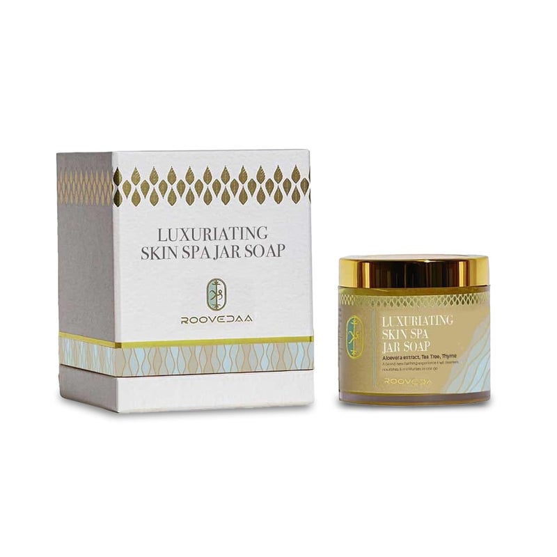 Roovedaa Luxuriating Skin Spa Jar Soap For Deep Cleansing Hydrating  Nourishing  Infused with Aloe Vera Tea Tree  Thyme  Gentle Exfoliation  Moisturizing for Radiant Glowing Skin  100gms - Image 1