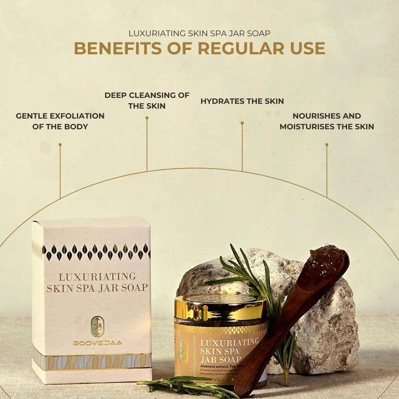 Roovedaa Luxuriating Skin Spa Jar Soap For Deep Cleansing Hydrating  Nourishing  Infused with Aloe Vera Tea Tree  Thyme  Gentle Exfoliation  Moisturizing for Radiant Glowing Skin  100gms - Image 2