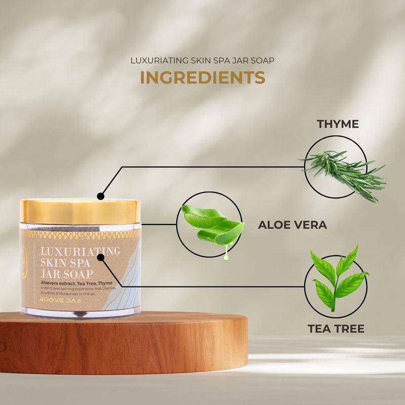 Roovedaa Luxuriating Skin Spa Jar Soap For Deep Cleansing Hydrating  Nourishing  Infused with Aloe Vera Tea Tree  Thyme  Gentle Exfoliation  Moisturizing for Radiant Glowing Skin  100gms - Image 3