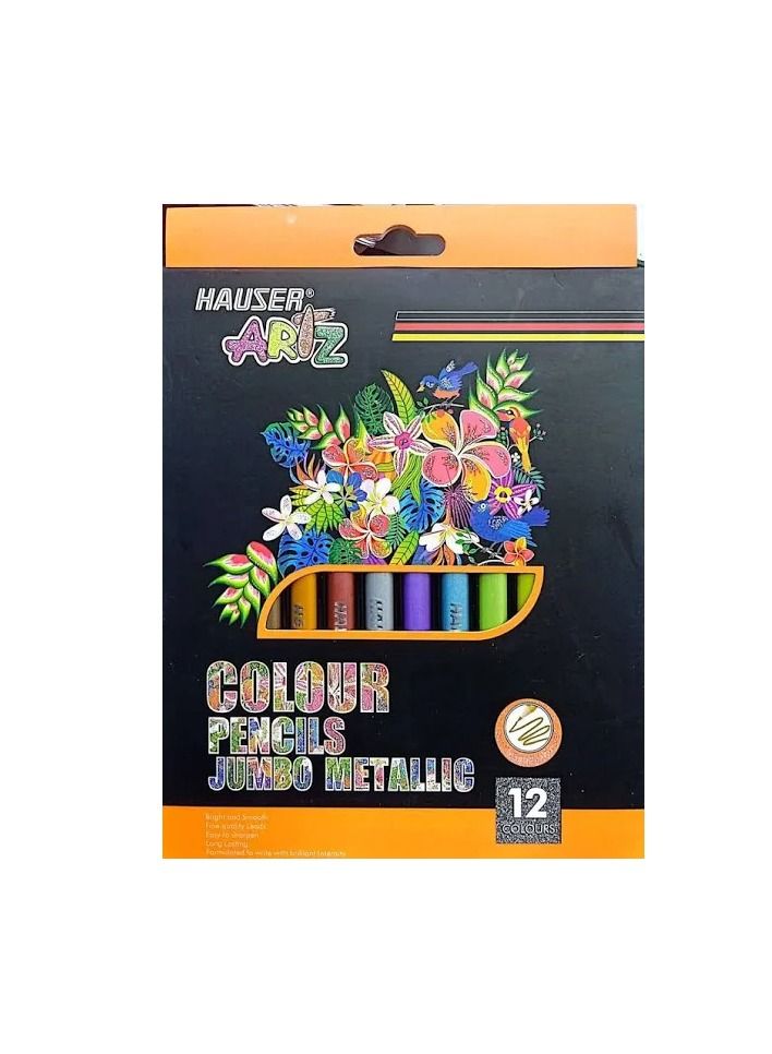 HAUSER 12 PIECES COLOUR PENCILS JUMBO METALLING - Image 1