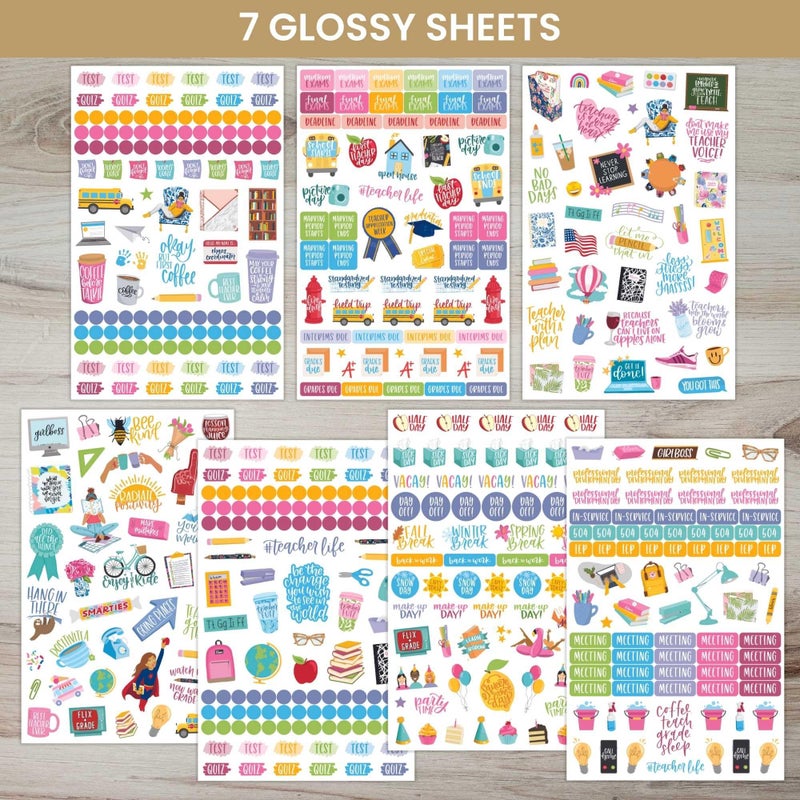 bloom daily planners New Teacher Planner Sticker Pack - School Themed Planning Stickers for Teachers, Educators, Homeschoolers, etc.- 8 Sheets/586 Stickers per Pack! - Image 2