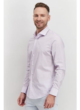 roberto cavalli Men Slim Fit Embroidered Logo Long Sleeve Dress Shirt, Lavender  - Image 2