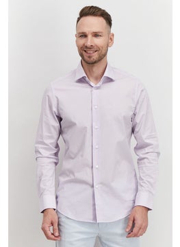 roberto cavalli Men Slim Fit Embroidered Logo Long Sleeve Dress Shirt, Lavender  - Image 1