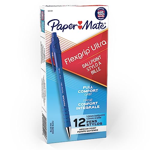 Paper Mate FlexGrip Ultra Retractable Ballpoint Pens, Recycled, Medium Point (1.0mm), Blue Ink, 12 Count - Rubberized Full Comfort Grip, Office, Teacher Supplies - Image 1