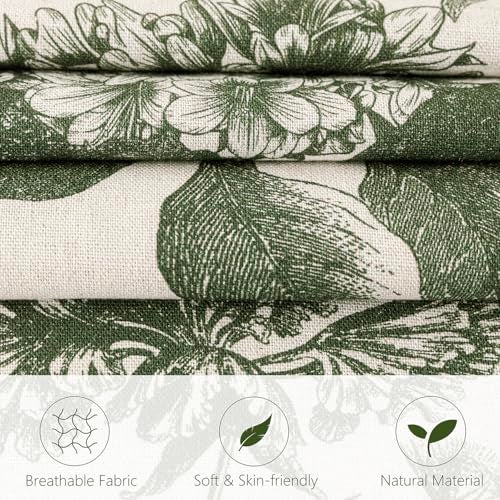 Foindtower Set of 2 Linen Floral Throw Pillow Covers Neutral Vintage Print Decorative Cozy Cushion Covers Farmhouse Boho Home Decor for Sofa Chair Couch Bedroom Living Room1818 InchDark Green - Image 3