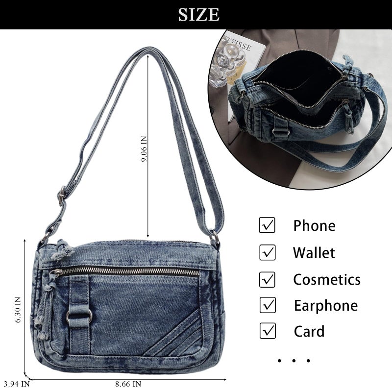 Extolove Denim Crossbody Bags for Women Small Jean Purse Casual Denim Shoulder Bag Handbag (Blue) - Image 4