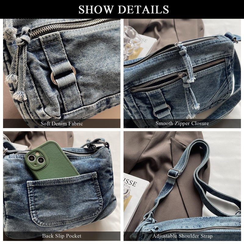 Extolove Denim Crossbody Bags for Women Small Jean Purse Casual Denim Shoulder Bag Handbag (Blue) - Image 5