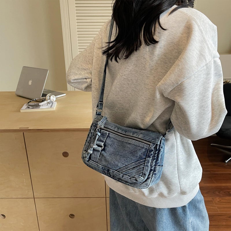 Extolove Denim Crossbody Bags for Women Small Jean Purse Casual Denim Shoulder Bag Handbag (Blue) - Image 2