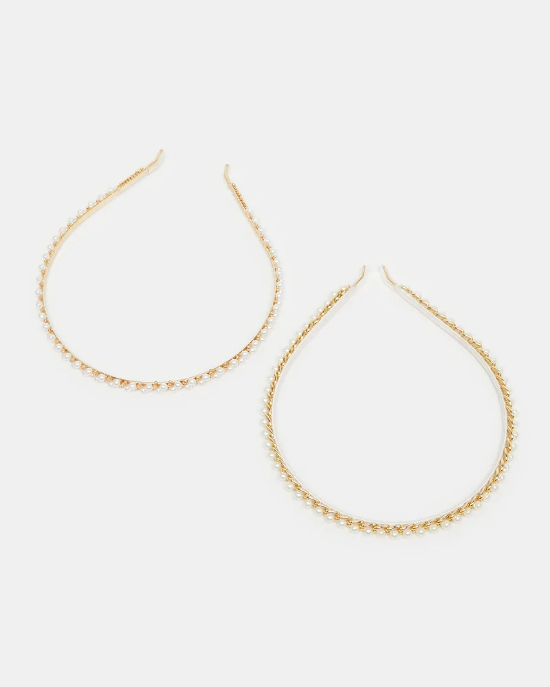 REDTAG Girls Gold Pearl Embellished Hairband  Set(Pack of 2)