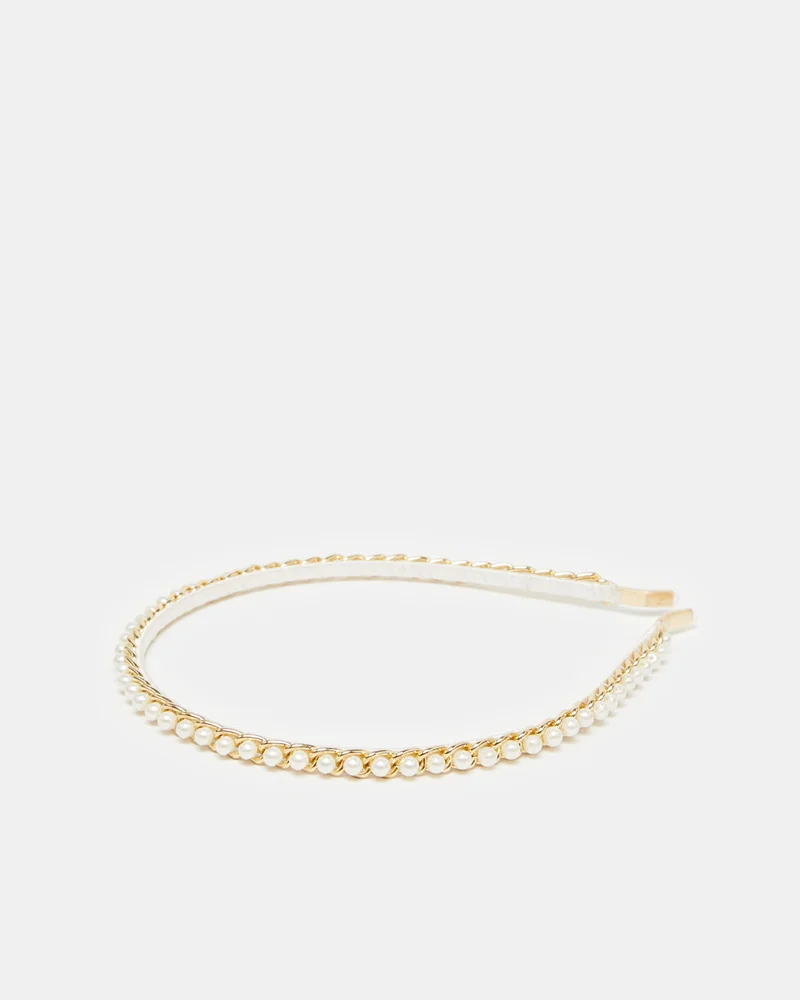 REDTAG Girls Gold Pearl Embellished Hairband  Set(Pack of 2)