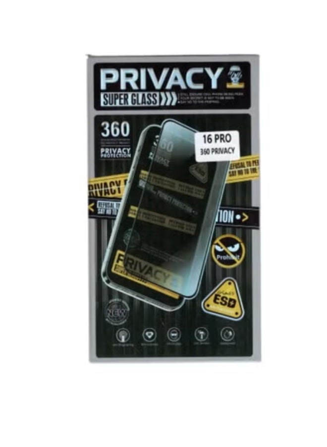 بريفيسي حامي شاشة خصوصية 360 درجة لهاتف iPhone 16 Pro – مقاوم للخدوش ومضاد للانعكاس مع حماية تامة من التطفل - Image 2