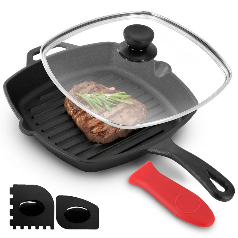 Megachef 104 Inch PreSeasoned Cast Iron Griddle with Tempered Glass Lid
