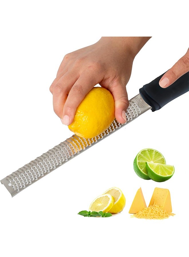 Lemon Zester, Stainless Steel Kitchen Cheese Grater, Plastic Cover Ergonomic Soft Black Handle  - Image 1