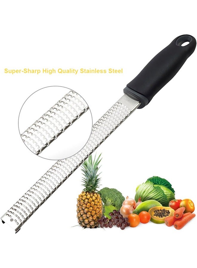 Lemon Zester, Stainless Steel Kitchen Cheese Grater, Plastic Cover Ergonomic Soft Black Handle  - Image 3