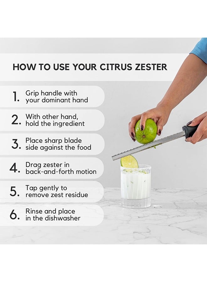 Lemon Zester, Stainless Steel Kitchen Cheese Grater, Plastic Cover Ergonomic Soft Black Handle  - Image 5