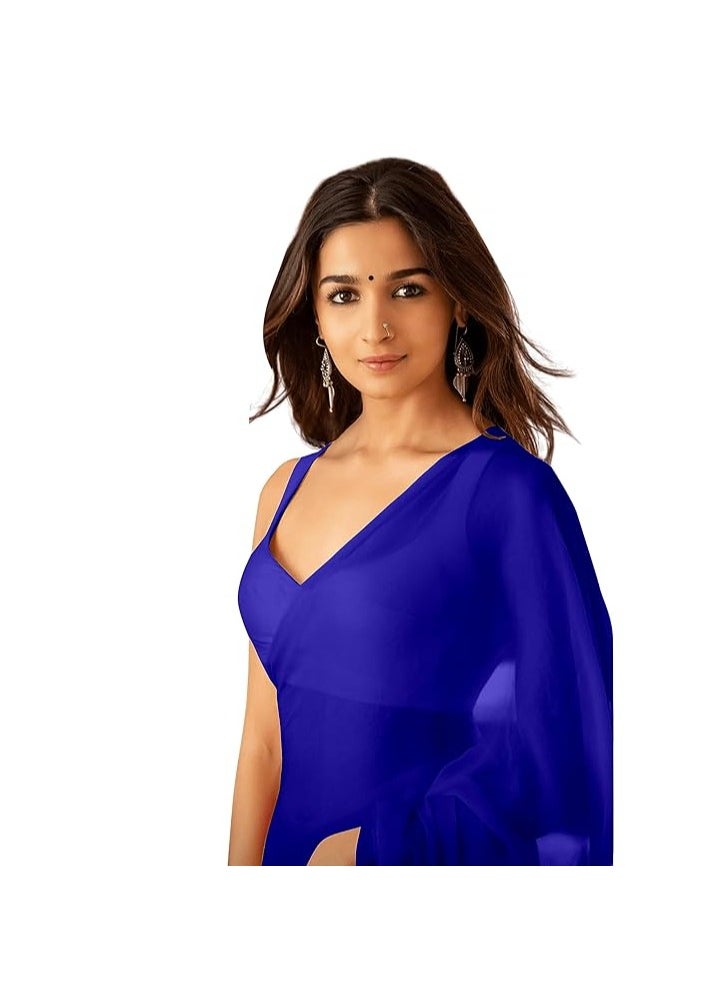 Accessorize Kingdom - Women's Plain Pure Georgette Saree With Unstitched Blouse Piece (Rocky Aur Rani Ki Prem Kahani Alia Bhatt Saree) - Image 1