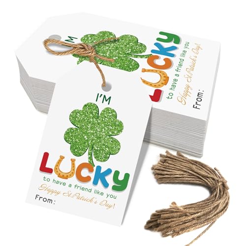 Aukolass 50pcs St. Patrick's Day Friend Appreciation Tags, Lucky to Have Friends Like You Gift Tags for Office and School Party Favors Decoration (Shamrock) - Image 1