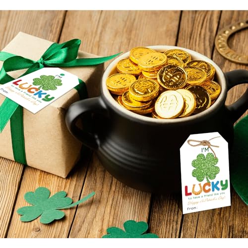 Aukolass 50pcs St. Patrick's Day Friend Appreciation Tags, Lucky to Have Friends Like You Gift Tags for Office and School Party Favors Decoration (Shamrock) - Image 4
