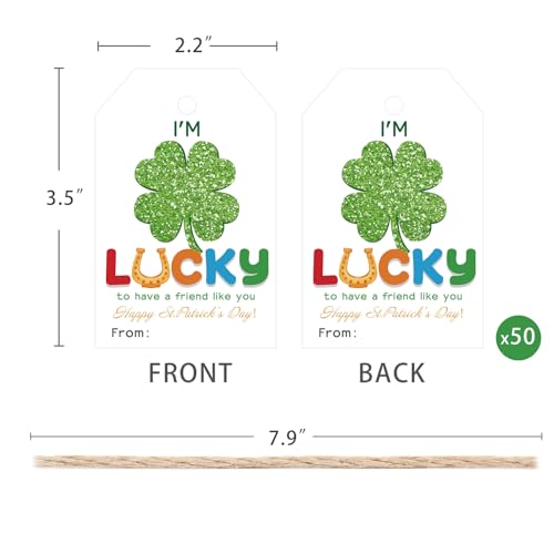Aukolass 50pcs St. Patrick's Day Friend Appreciation Tags, Lucky to Have Friends Like You Gift Tags for Office and School Party Favors Decoration (Shamrock) - Image 2