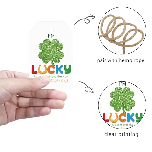 Aukolass 50pcs St. Patrick's Day Friend Appreciation Tags, Lucky to Have Friends Like You Gift Tags for Office and School Party Favors Decoration (Shamrock) - Image 3