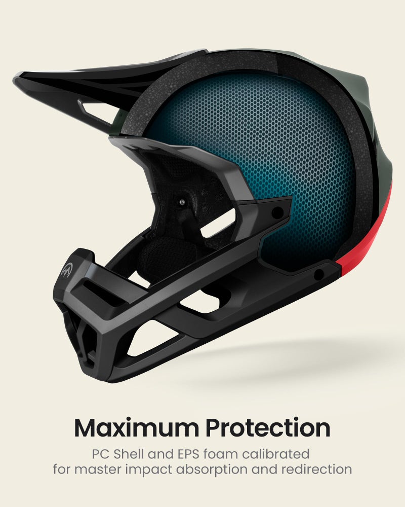 OutdoorMaster Full Face Mountain Bike Helmet for Men & Women -Two Removable Chin Pad Grizzly, Ventilation Lightweight Racing Downhill DH BMX MTB Helmet (Emerald Green, Small) - Image 2