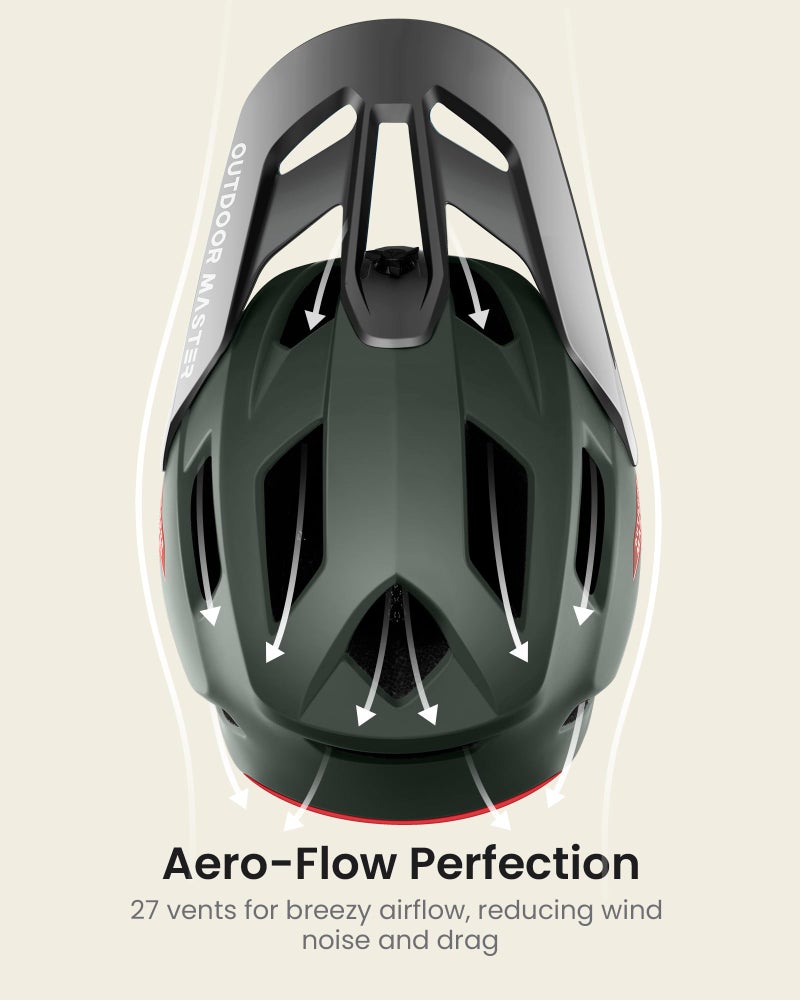 OutdoorMaster Full Face Mountain Bike Helmet for Men & Women -Two Removable Chin Pad Grizzly, Ventilation Lightweight Racing Downhill DH BMX MTB Helmet (Emerald Green, Small) - Image 4