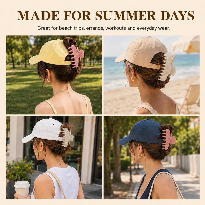 Aileam Fast warehouse picking 2 Pcs Large Hat Claw Clips for Women, Flat Open Hair Clips for Baseball Caps and Trucker Hats, Acetate Leopard Tortoise Shell Non Slip Strong Hold Hair Clips for Thin Medium Hair Oil resistant - Image 3