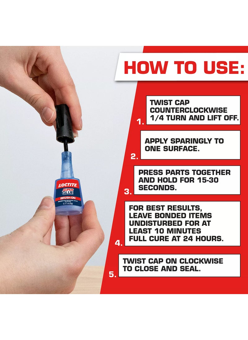 Loctite Loctite Super Glue, 5 Gram Brush-On Bottle, 6 Pack - Clear Superglue for Plastic, Wood, Metal, Crafts, & Repair, Instant Glue Adhesive, Quick Dry  - Image 2