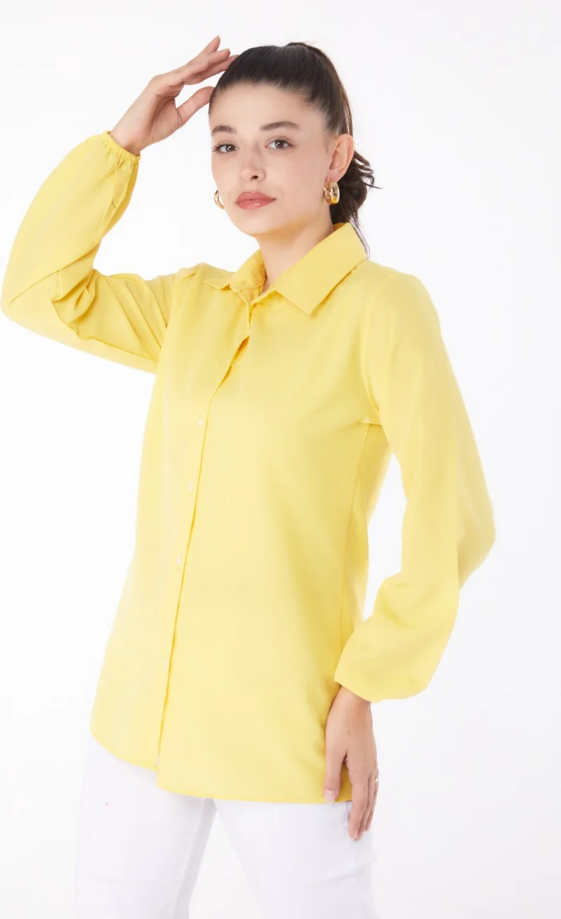 Tofisa Plain Shirt Collar Women's Yellow Shirt - 13249