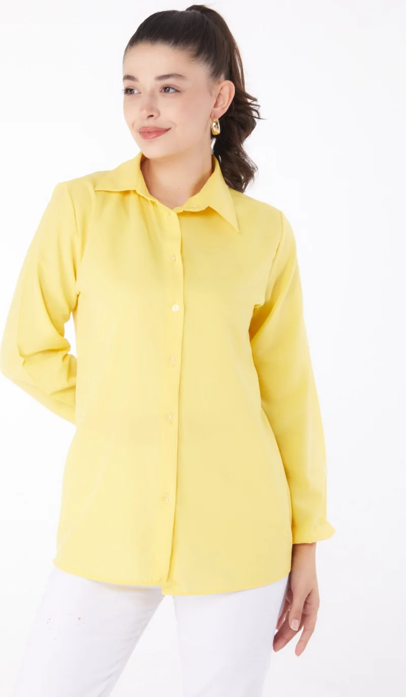 Tofisa Plain Shirt Collar Women's Yellow Shirt - 13249
