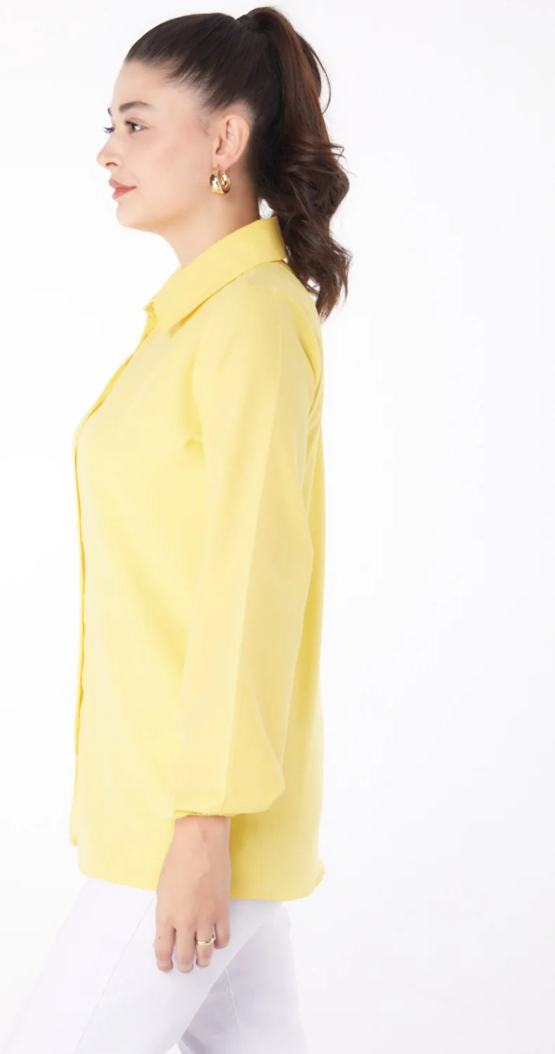 Tofisa Plain Shirt Collar Women's Yellow Shirt - 13249