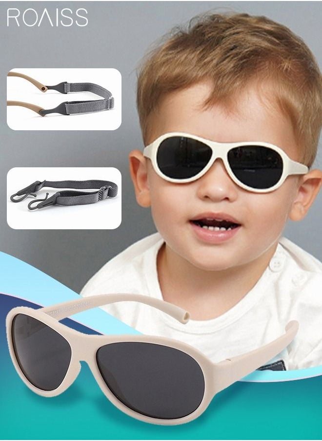 roaiss Oval Polarized Sunglasses for babies UV400 Protection Cute Beach Holiday Sun Glasses with Flexible Silicone Frame and Elastic Strap for Boys Girls Age 0-3 Beige  - Image 1