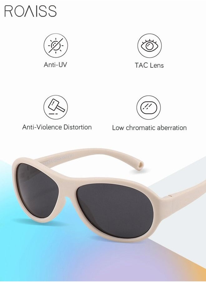 roaiss Oval Polarized Sunglasses for babies UV400 Protection Cute Beach Holiday Sun Glasses with Flexible Silicone Frame and Elastic Strap for Boys Girls Age 0-3 Beige  - Image 4