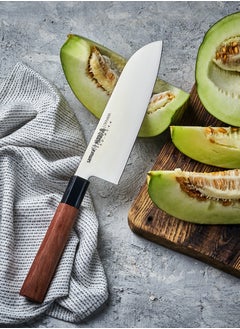 Samura Samura OKINAWA Santoku Knife | 6.9"/175 mm | Double-Edged Blade | Rosewood Handle | AUS-8 Stonewash Blade | Precision Cutting | Corrosion Resistant  - Image 3