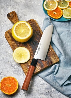 Samura Samura OKINAWA Santoku Knife | 6.9"/175 mm | Double-Edged Blade | Rosewood Handle | AUS-8 Stonewash Blade | Precision Cutting | Corrosion Resistant  - Image 2