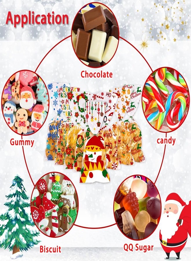DULEFUN 160PCS Christmas Cellophane Treat Bags 8 Styles Clear Xmas Candy Cookie Goodie Cello Bags with Twist Ties for Christmas Winter Holiday Party Favors Supplies - Image 2