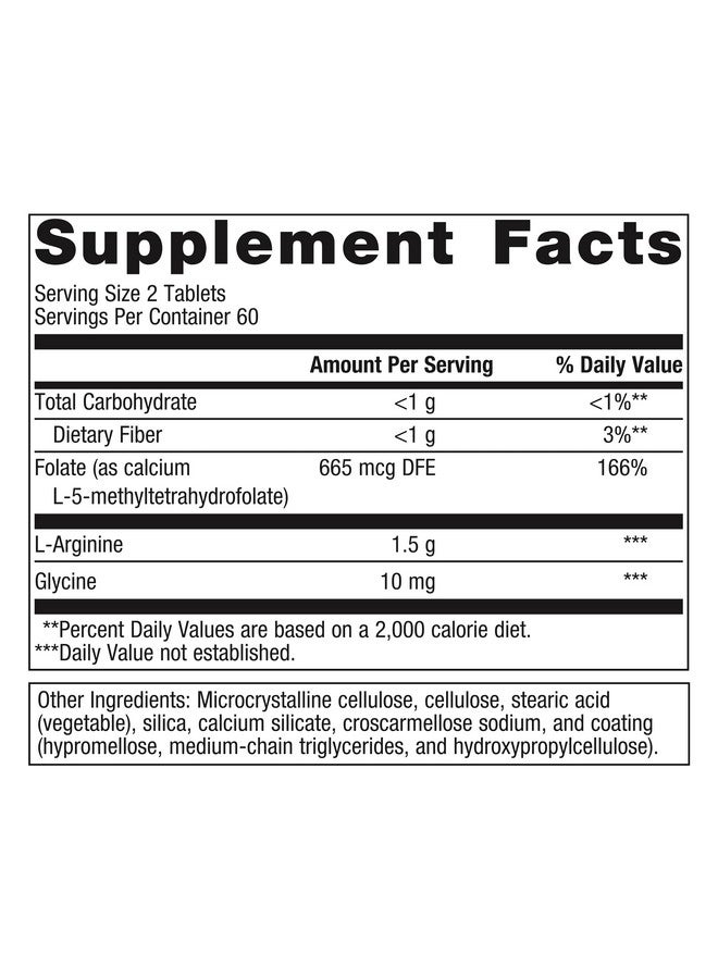 Metagenics Arginine Plus - 1.5 g L-Arginine - Supports Blood Flow & Heart Health* - 665 mcg DFE Folate (as Calcium L-5-Methyltetrahydrofolate) - Non-GMO, Vegetarian & Gluten-Free - 120 Count - Image 2