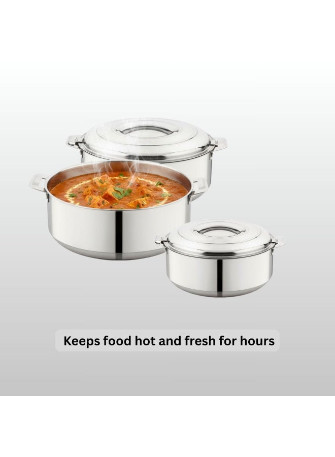 تسوماب طقم أواني طهي TSUMAB الساخنة المعزولة من الفولاذ المقاوم للصدأ، 3 قطع - سعة لتر واحد، لتر ونصف، لترين ونصف | تصميم مزدوج الجدار | يحافظ على الطعام ساخنًا وطازجًا لساعات | لمسة نهائية متينة وأنيقة - Image 4