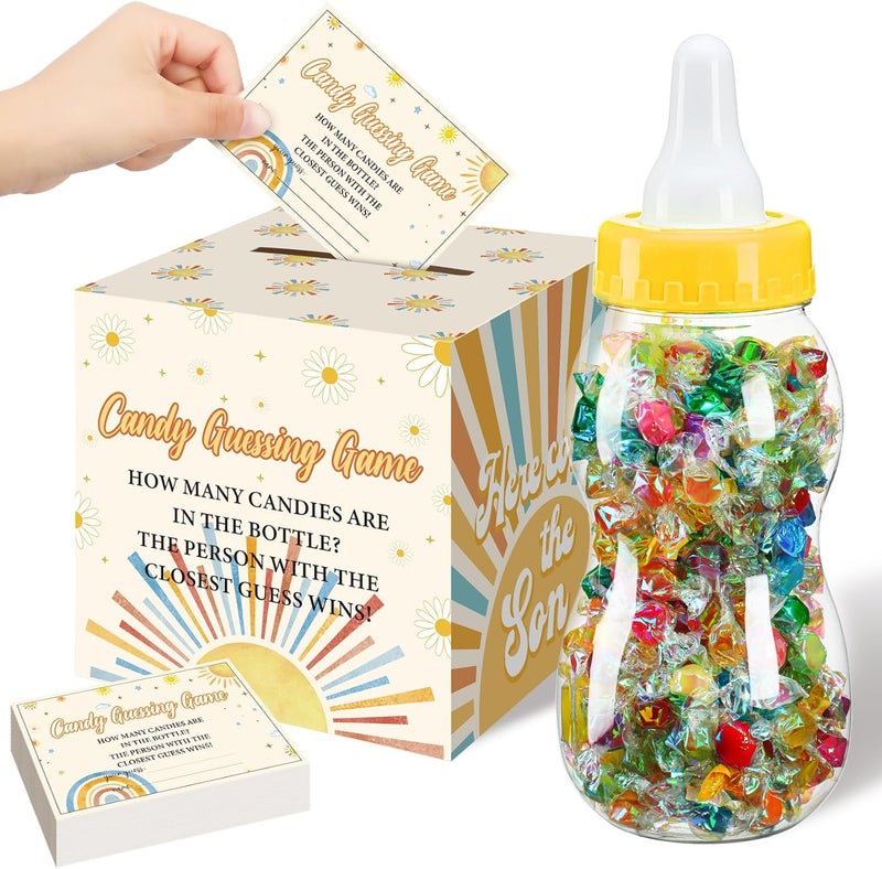 Glenmal 52 Pcs Baby Shower Games Gift Sets Large Baby Bottle for Shower Game Guess How Many Candies Decorations for Gender Reveal(Here Comes The Son) - Image 1