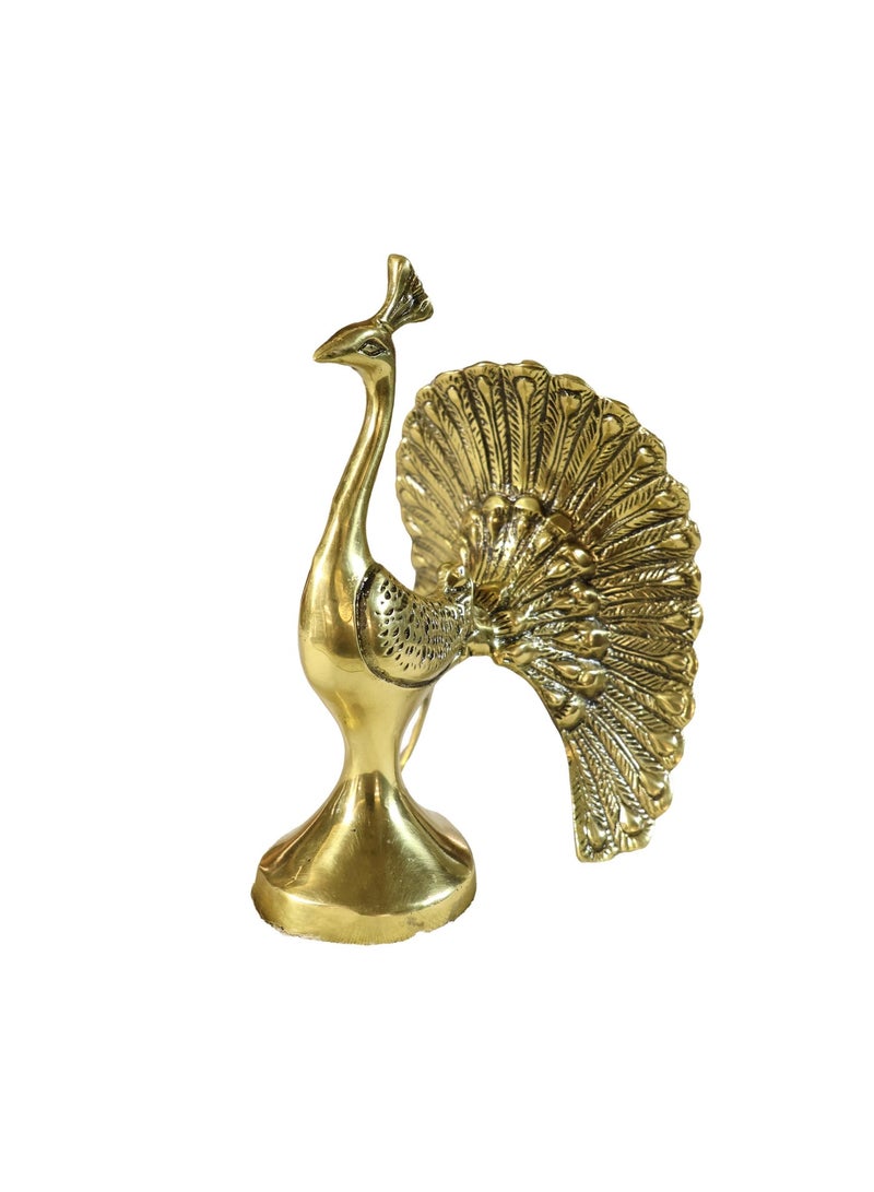 Handcrafted Brass Peacock Figurine, Golden Finish, Solid Brass, Home Décor Sculpture - Image 1