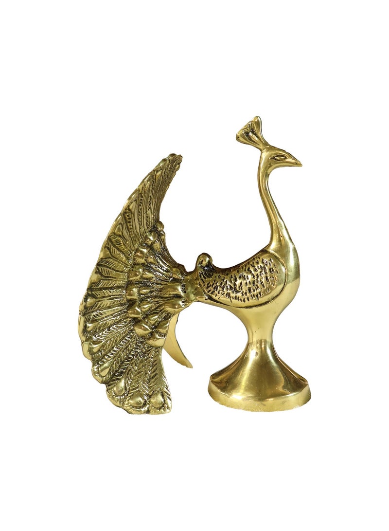 Handcrafted Brass Peacock Figurine, Golden Finish, Solid Brass, Home Décor Sculpture - Image 2