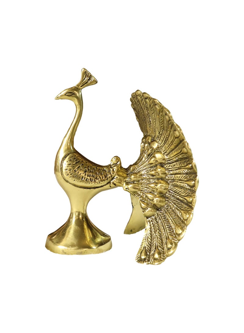 Handcrafted Brass Peacock Figurine, Golden Finish, Solid Brass, Home Décor Sculpture - Image 3