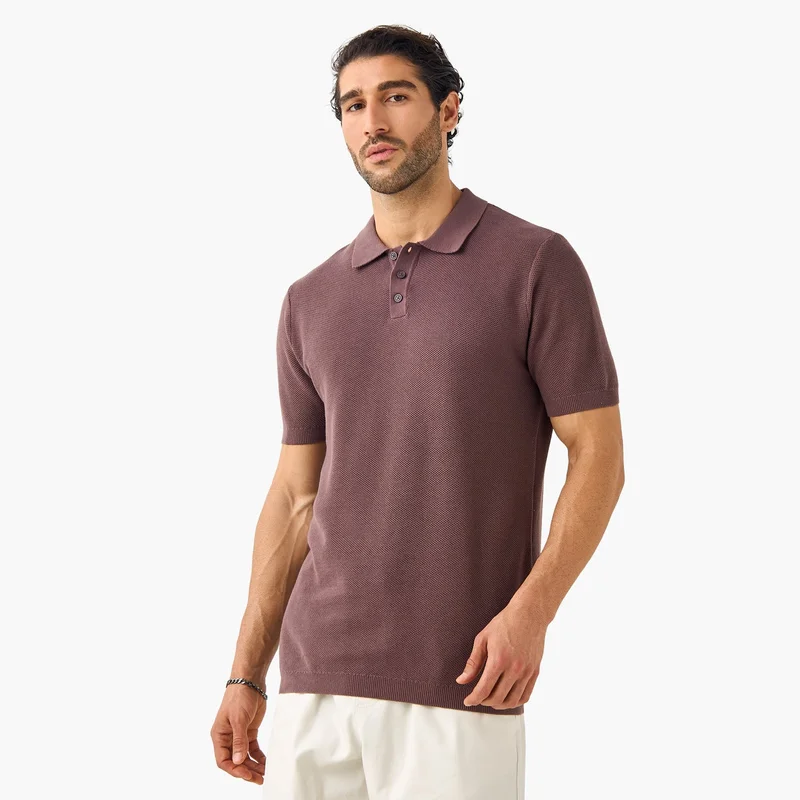 Splash FAV Herringbone Textured Polo T-shirt
